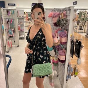 Wild Fable Butterfly Mini V-Neck Black Dress